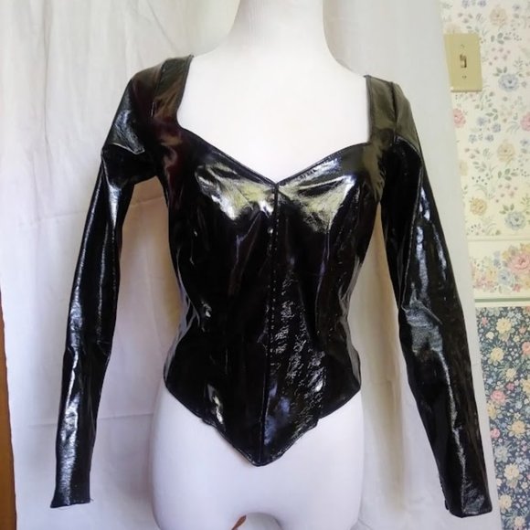 Made to Order Black Distressed Vinyl Top Long sleeve with zip up back Sweetheart